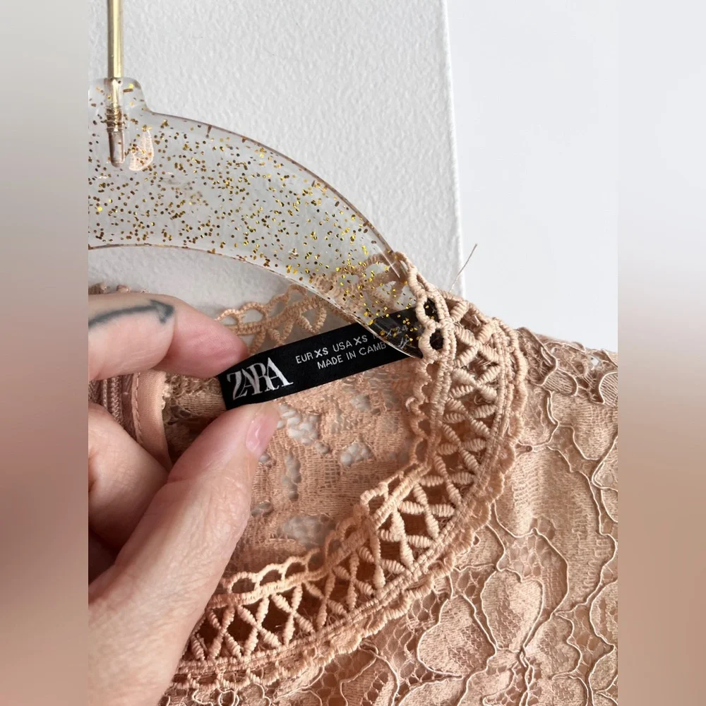 Delicate Lace Crewneck Blouse - Blush , Zara